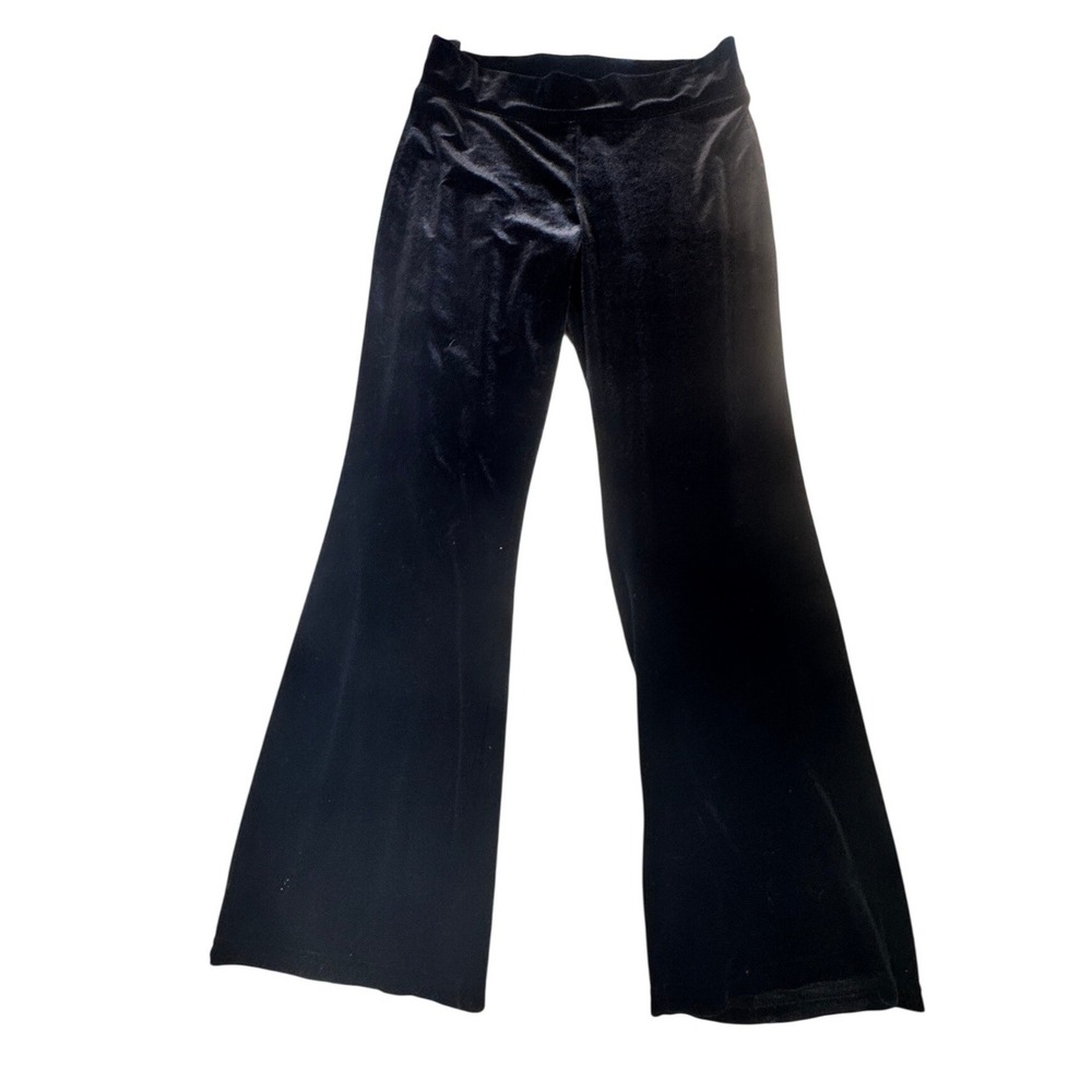 Black Velvet Pull On Wide Leg Pants High Rise Dressy Lounge Medium elastic waist